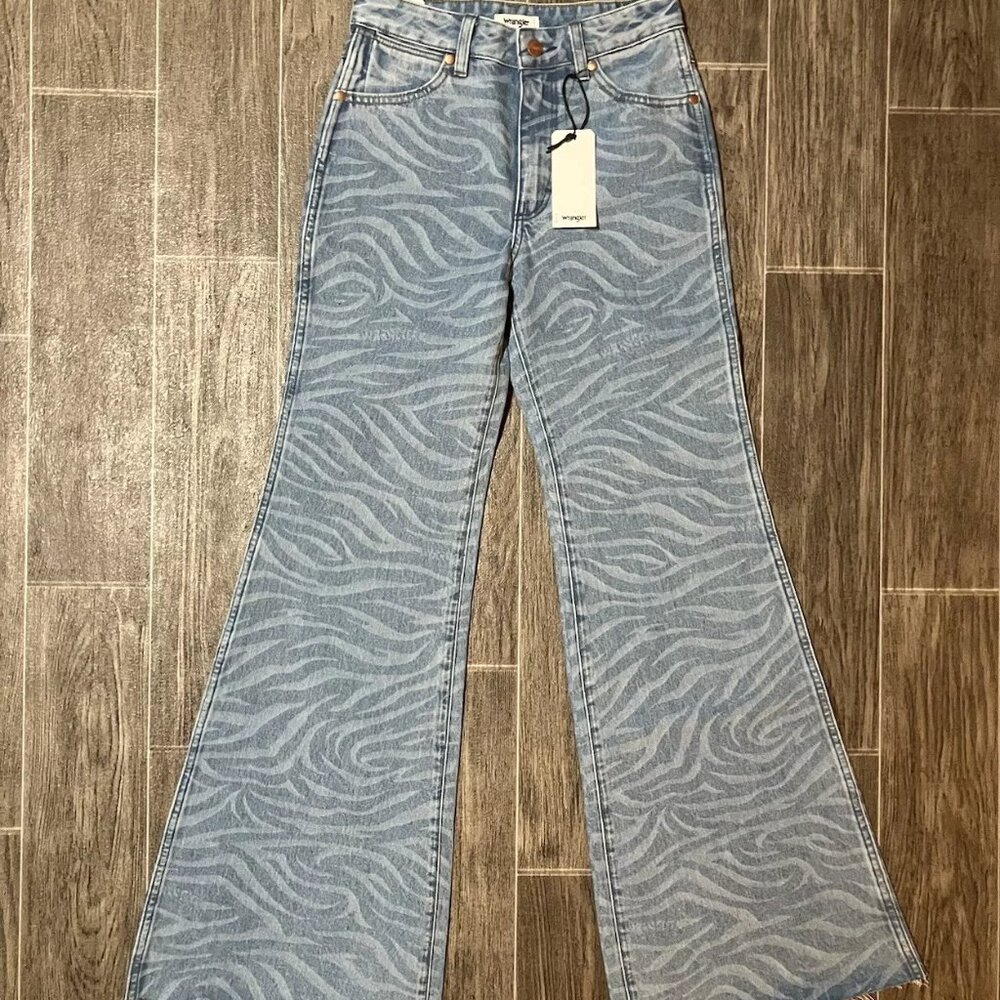 Wrangler Light Blue Zebra-Print Wide Leg Jeans